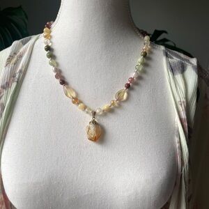 Elegant Multicolor Crystal Necklace with Citrine Pendant
